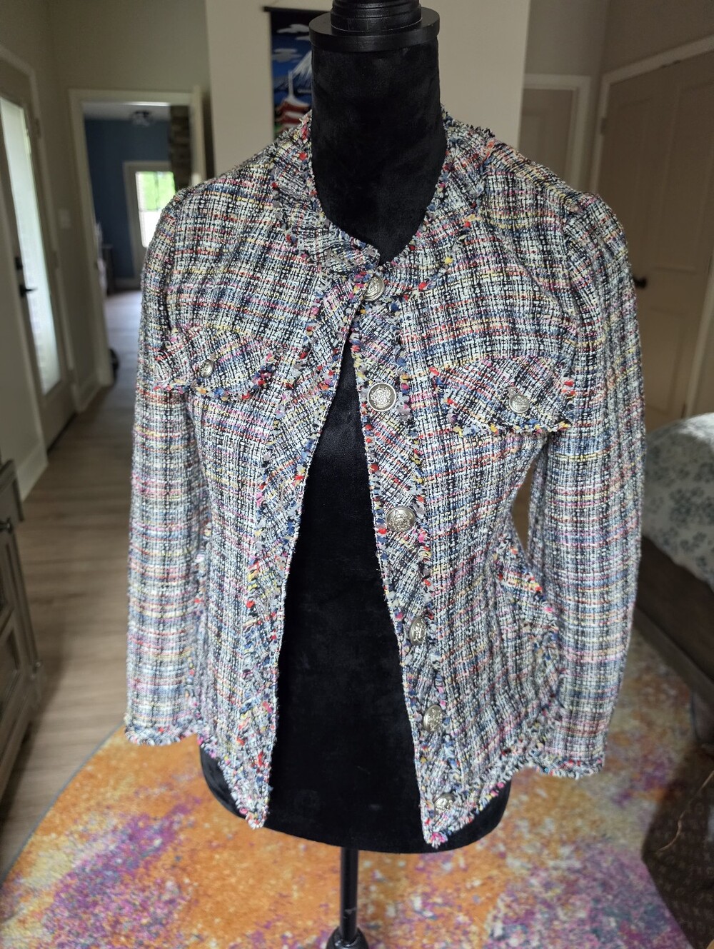 Guess Textured Multicolor Tweed Jacket - Women